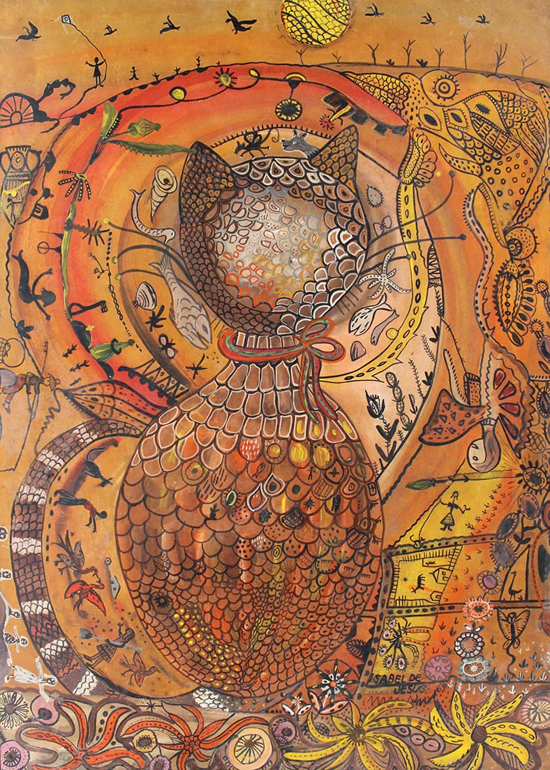 Isabel de Jesus - Gato - figuras e animais - Guache sobre papel - 63x45 -1969